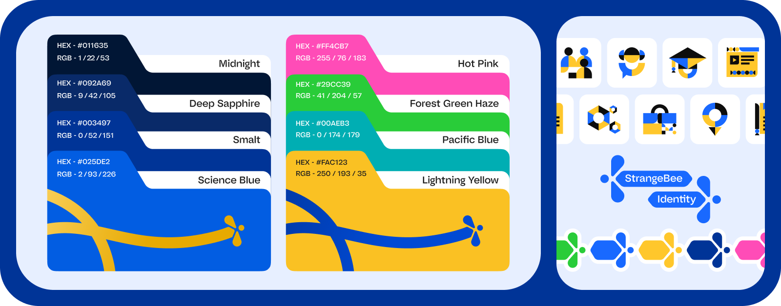 Key visual elements of StrangeBee's new brand identity